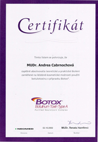 Certifikát Botox Neomed